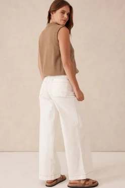 Outlet Ceres Life Wide Leg Front Pocket Jean - Fresh Ecru