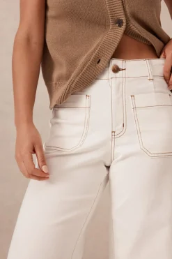 Outlet Ceres Life Wide Leg Front Pocket Jean - Fresh Ecru