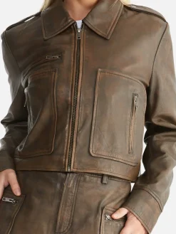 Fashion Ena Pelly Lennie Leather Biker Jacket - Worn Brown