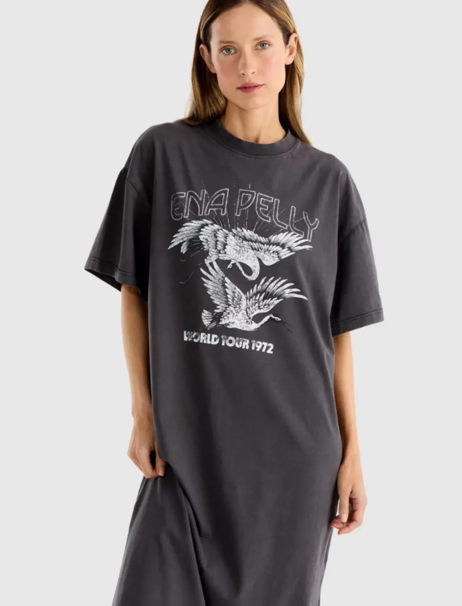 Hot Ena Pelly World Tour Tee Dress - Faded Black