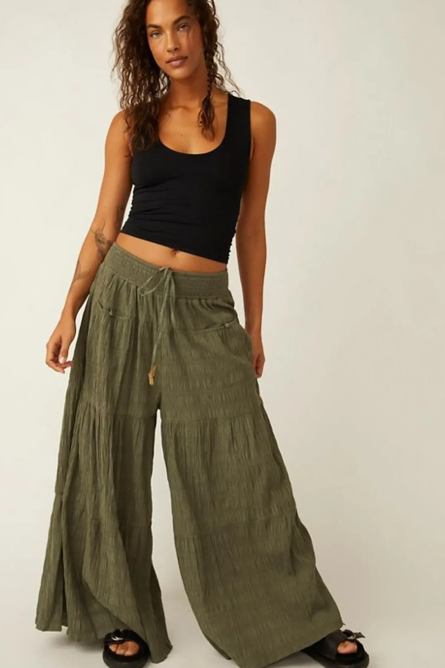 Hot Free People In Paradise Wide Leg Pant - Dried Basil