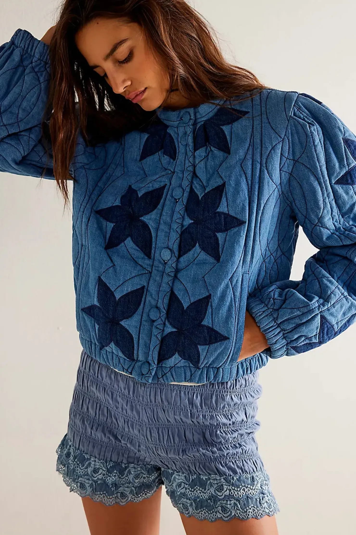 Clearance Free People Quinn Quilted Jacket - Indigo Combo