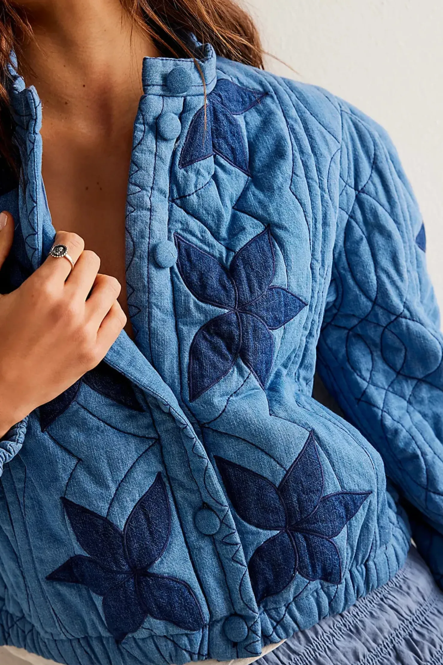 Clearance Free People Quinn Quilted Jacket - Indigo Combo