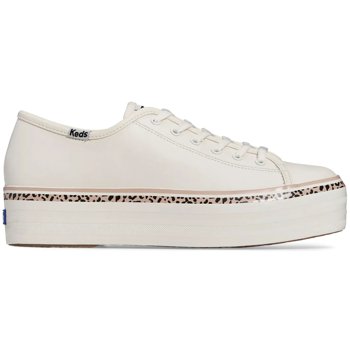 Sale Keds Triple Up Leather Leopard Stripe - White/Tan
