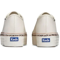 Sale Keds Triple Up Leather Leopard Stripe - White/Tan