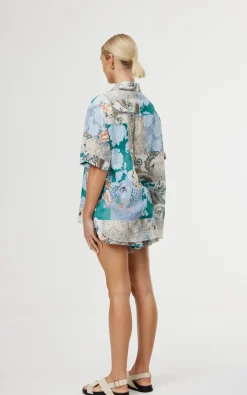 Discount Kinney Juniper Shirt - Cyan Patchwork