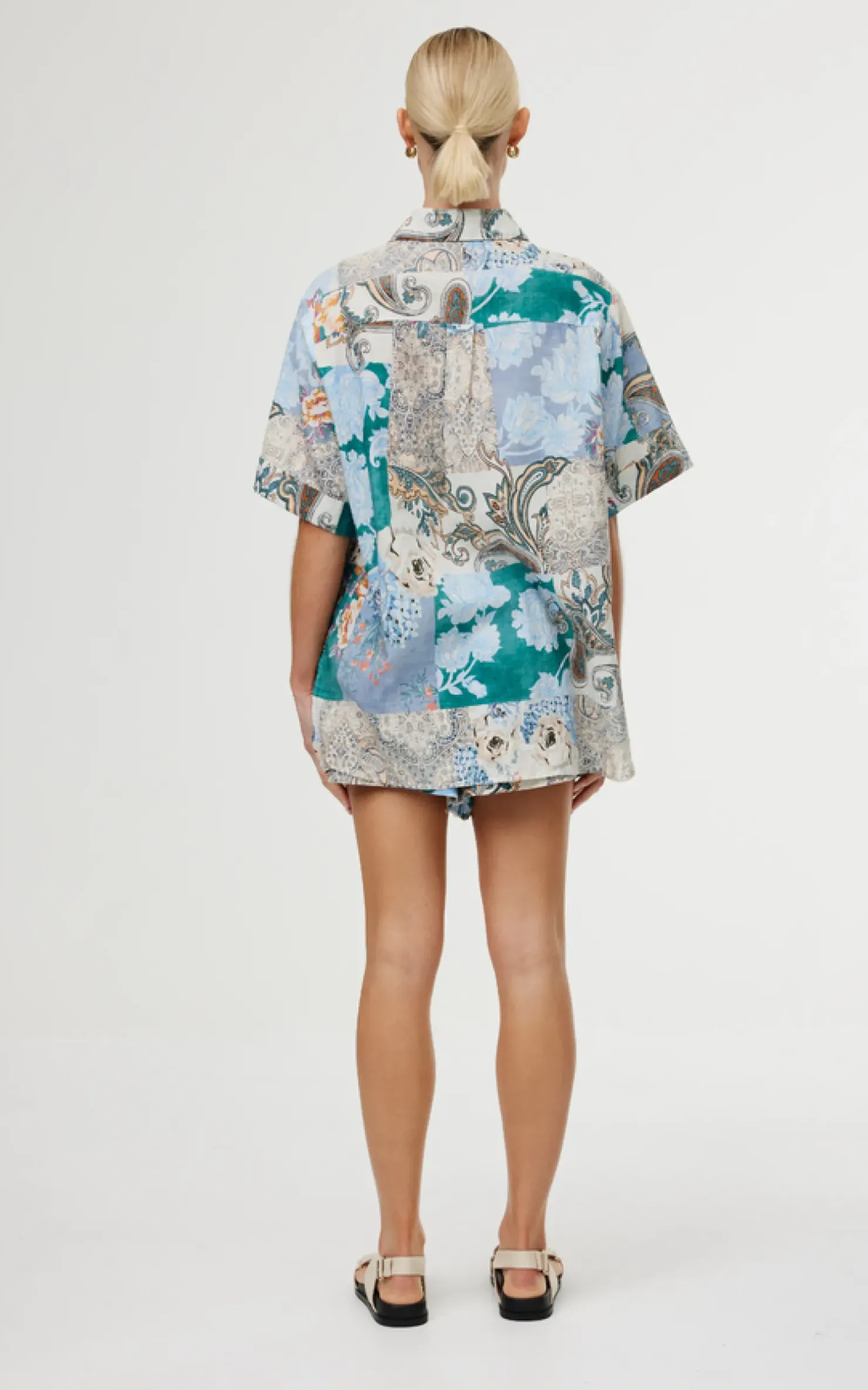 Discount Kinney Juniper Shirt - Cyan Patchwork