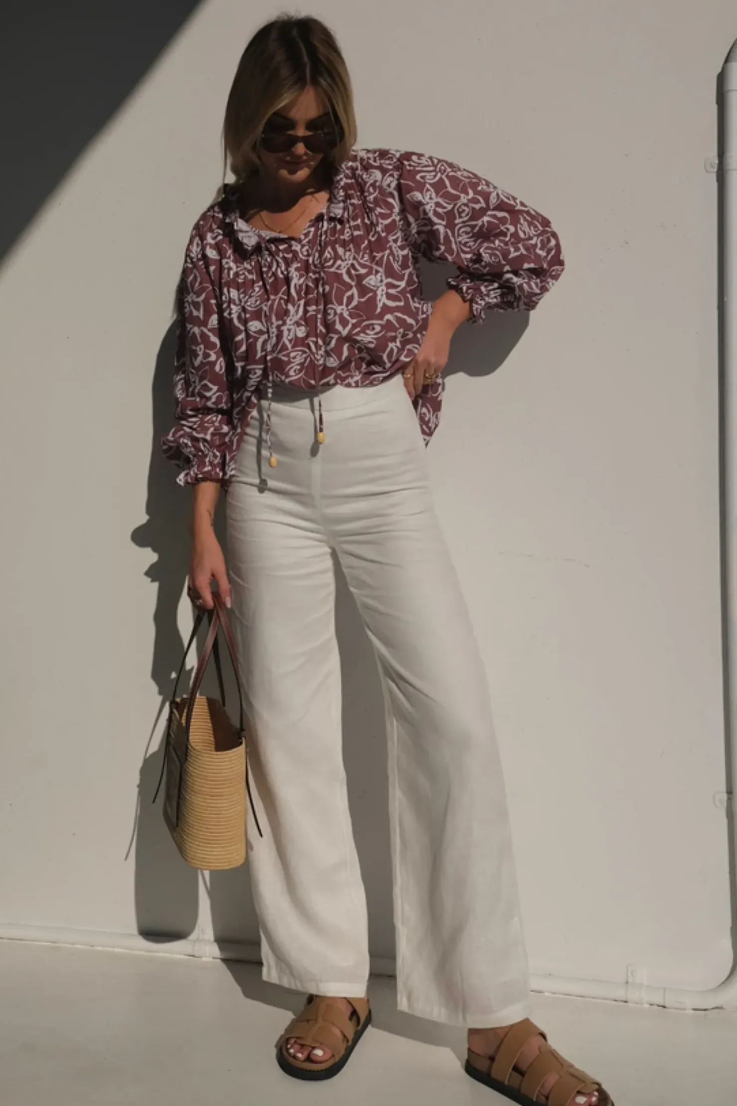 Best Lunar Fox Charlotte Linen Blouse - Sangria