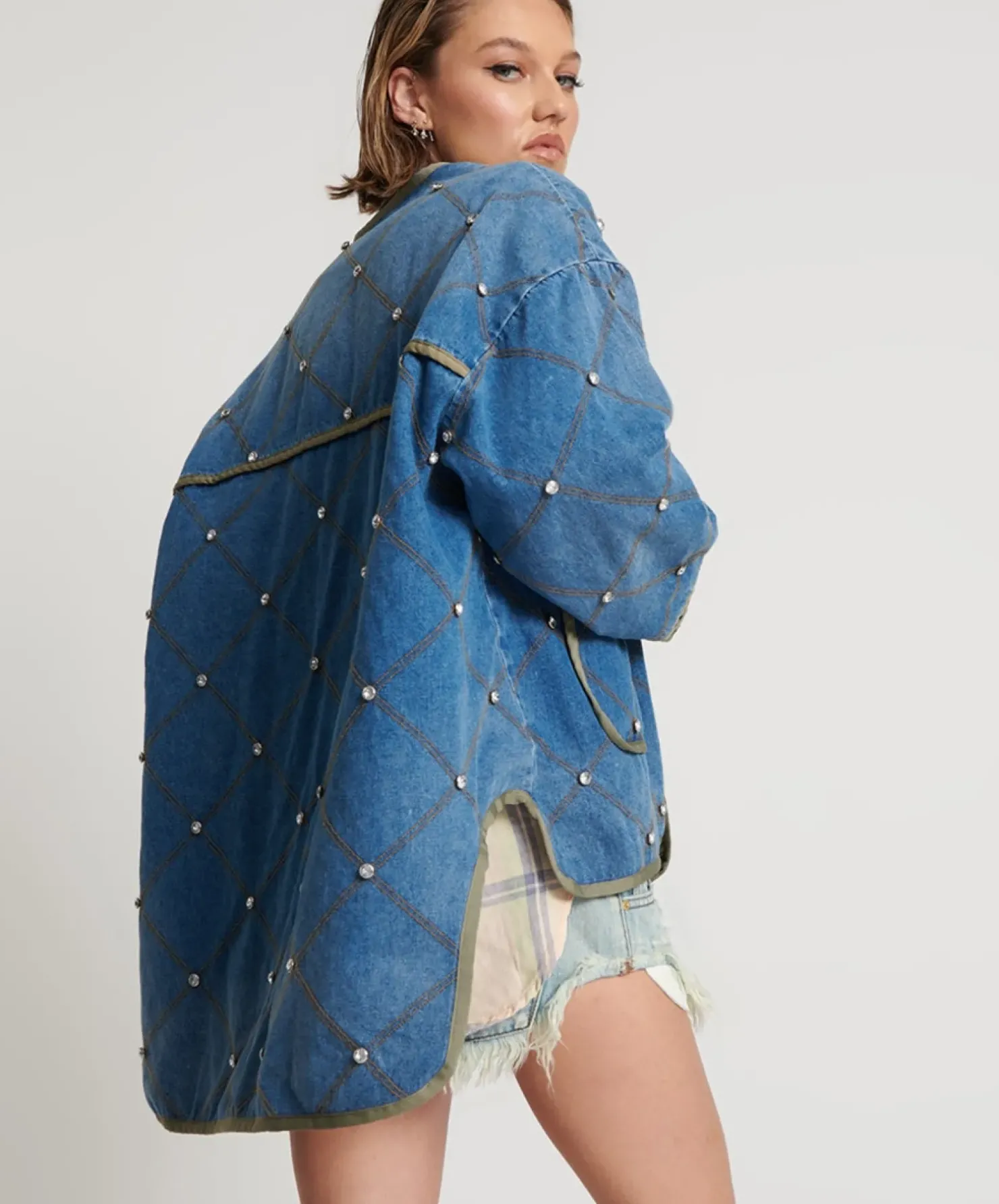 Clearance One Teaspoon Bay Blue Quilted Crystal Studded Jacket