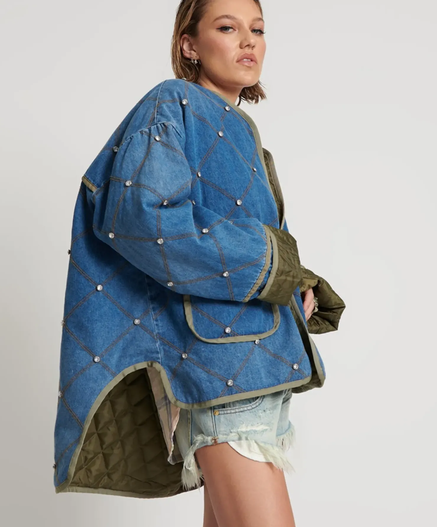 Clearance One Teaspoon Bay Blue Quilted Crystal Studded Jacket