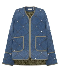 Clearance One Teaspoon Bay Blue Quilted Crystal Studded Jacket