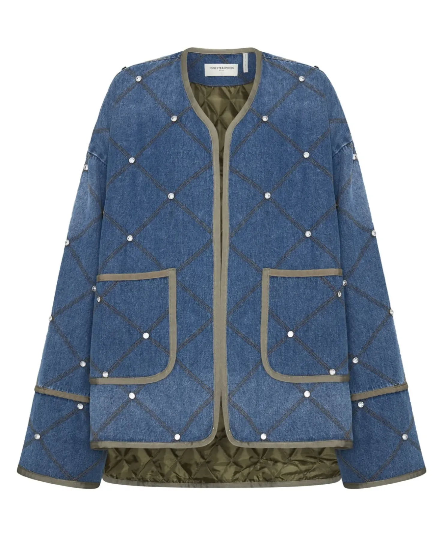 Clearance One Teaspoon Bay Blue Quilted Crystal Studded Jacket