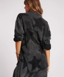 Sale One Teaspoon Black Star Muslin Longline Shirt - Charcoal
