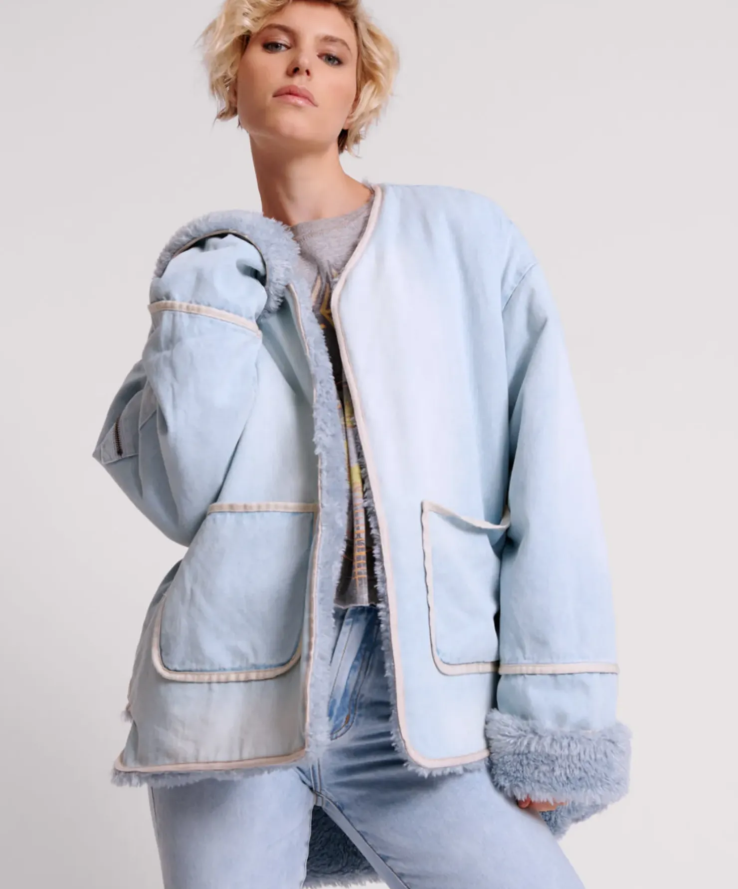 Sale One Teaspoon Blue Space Teddy Throwover Denim Jacket