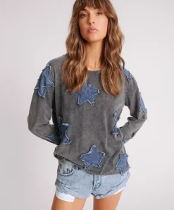 Outlet One Teaspoon Denim Star Boyfriend Longsleeve Tee - Black Acid
