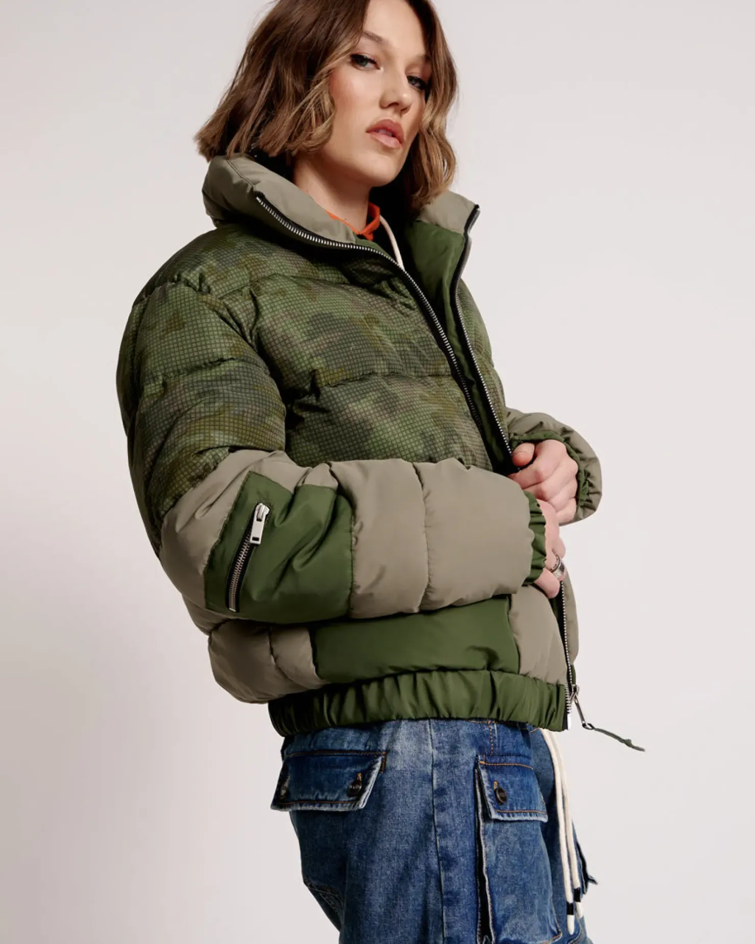 Fashion One Teaspoon Dirtee Love Camo Puffa Jacket - Khaki