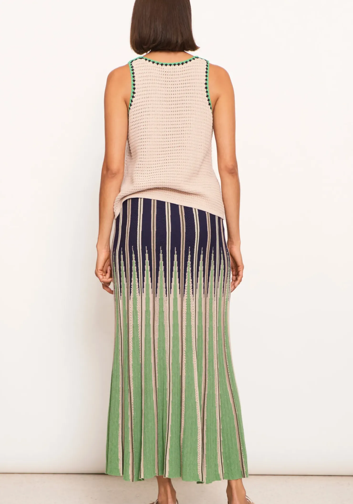Sale Pol Xander Crochet Tank - Pebble/Ink/Green
