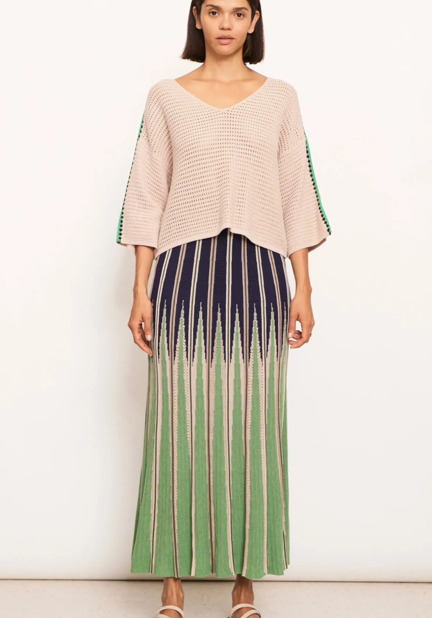 Sale Pol Xander Crochet Tee - Pebble/Ink/Green