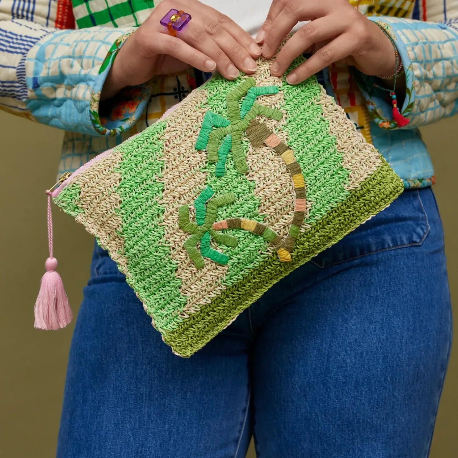 Hot Sage & Clare Sage & Clare San Carlos Raffia Clutch