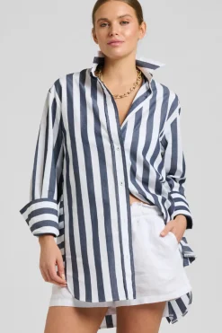 Hot Shirty Clothing Shirty Andrea Oversized Boyfriend Shirt- Navy Stripe