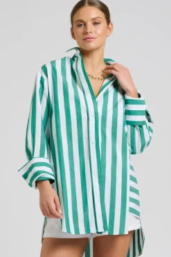 Discount Shirty Clothing Shirty Andrea Oversized Boyfriend Shirt- Green Stripe