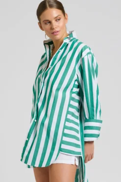 Discount Shirty Clothing Shirty Andrea Oversized Boyfriend Shirt- Green Stripe