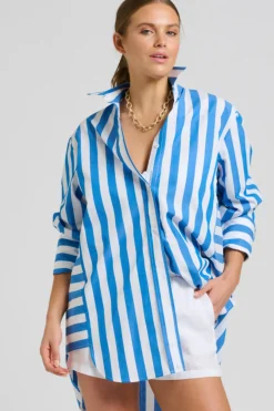 Discount Shirty Clothing Shirty Andrea Oversized Boyfriend Shirt- Mid Blue Stripe