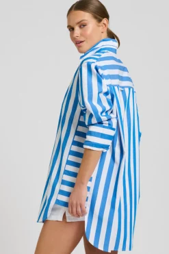 Discount Shirty Clothing Shirty Andrea Oversized Boyfriend Shirt- Mid Blue Stripe