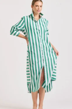 Online Shirty Clothing Shirty Andrea Shirtdress- Green wide stripe