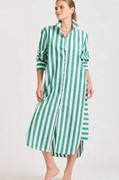 Online Shirty Clothing Shirty Andrea Shirtdress- Green wide stripe
