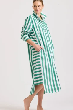 Online Shirty Clothing Shirty Andrea Shirtdress- Green wide stripe