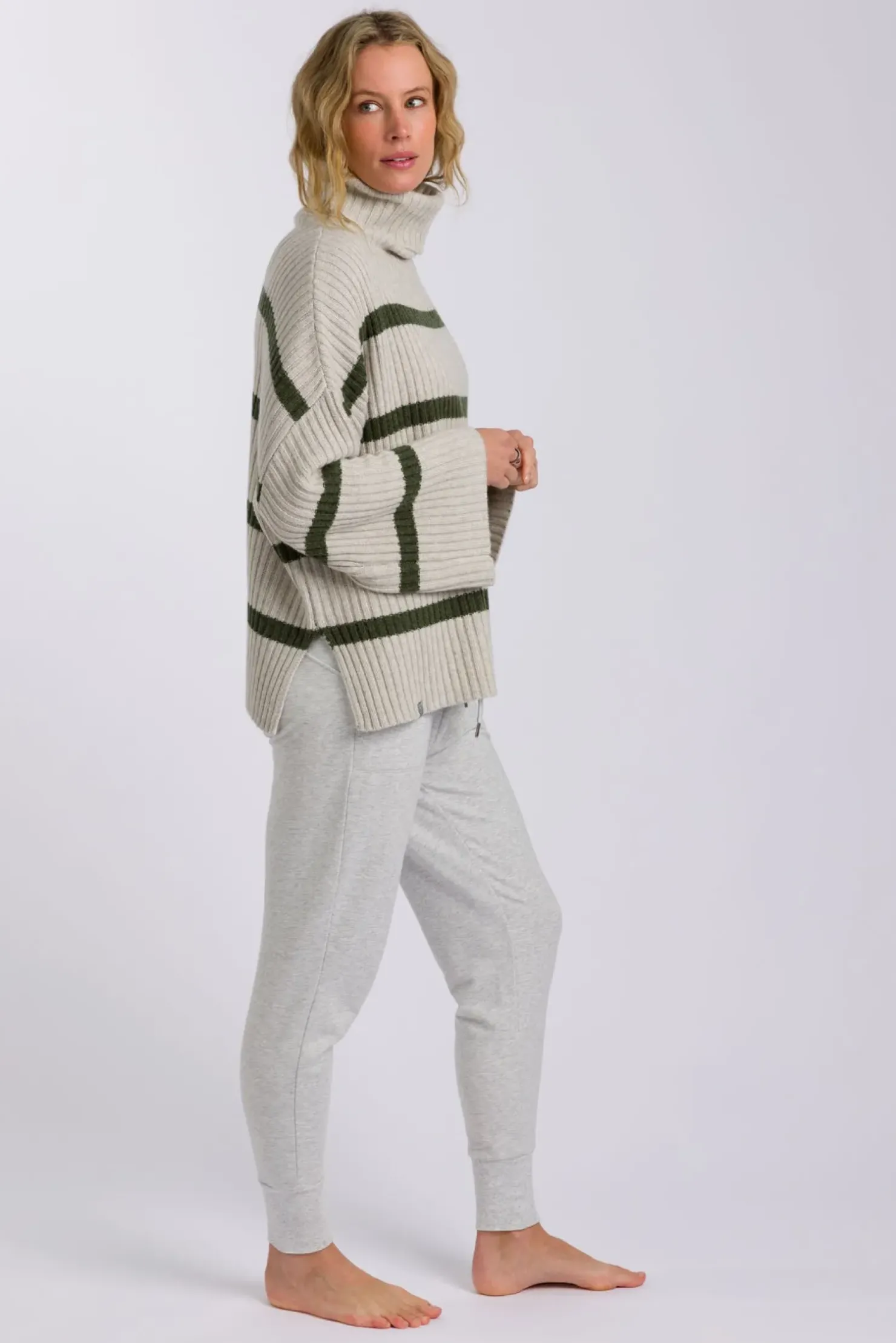 Best Talamaya Divine Rib Pullover - Loden Stripe