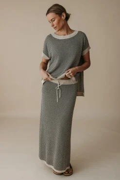 Fashion Talamaya Lattice Knitted Skirt - Washed Black & Soft Gold
