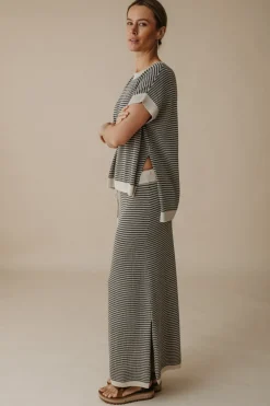 Fashion Talamaya Lattice Knitted Skirt - Washed Black & Soft Gold