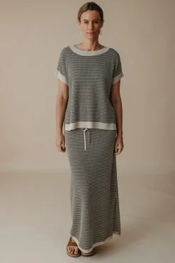 Fashion Talamaya Lattice Knitted Skirt - Washed Black & Soft Gold