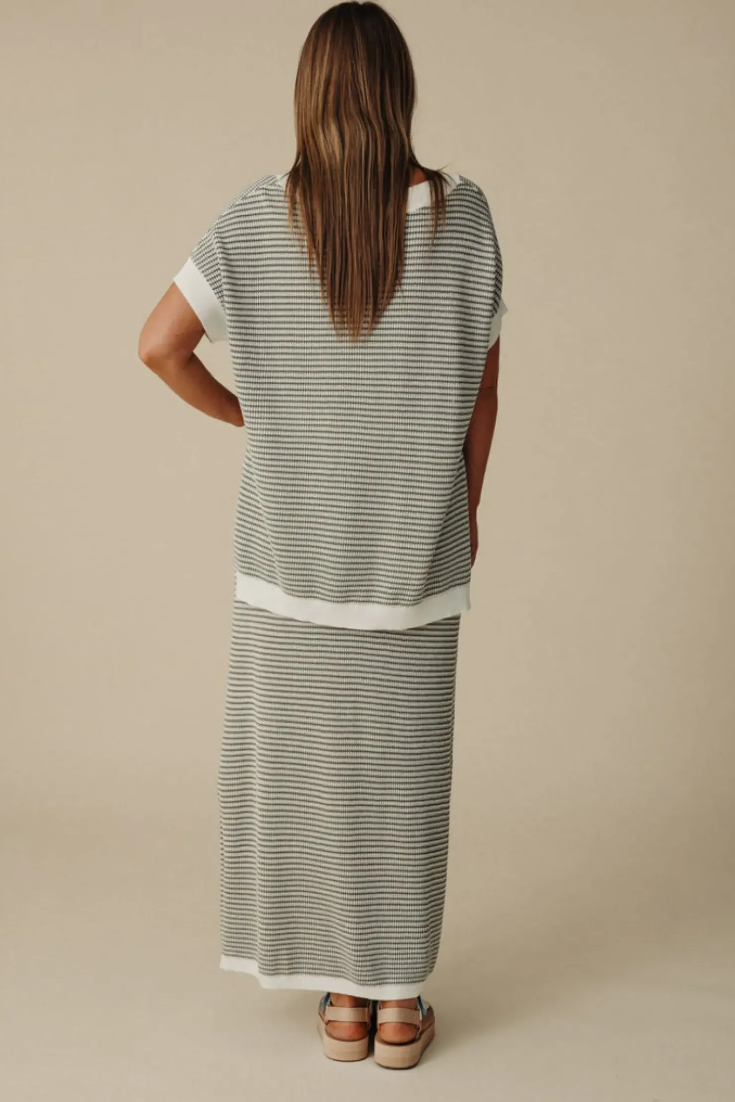Online Talamaya Lattice Short Sleeve Pullover- Dusty Olive & Cream