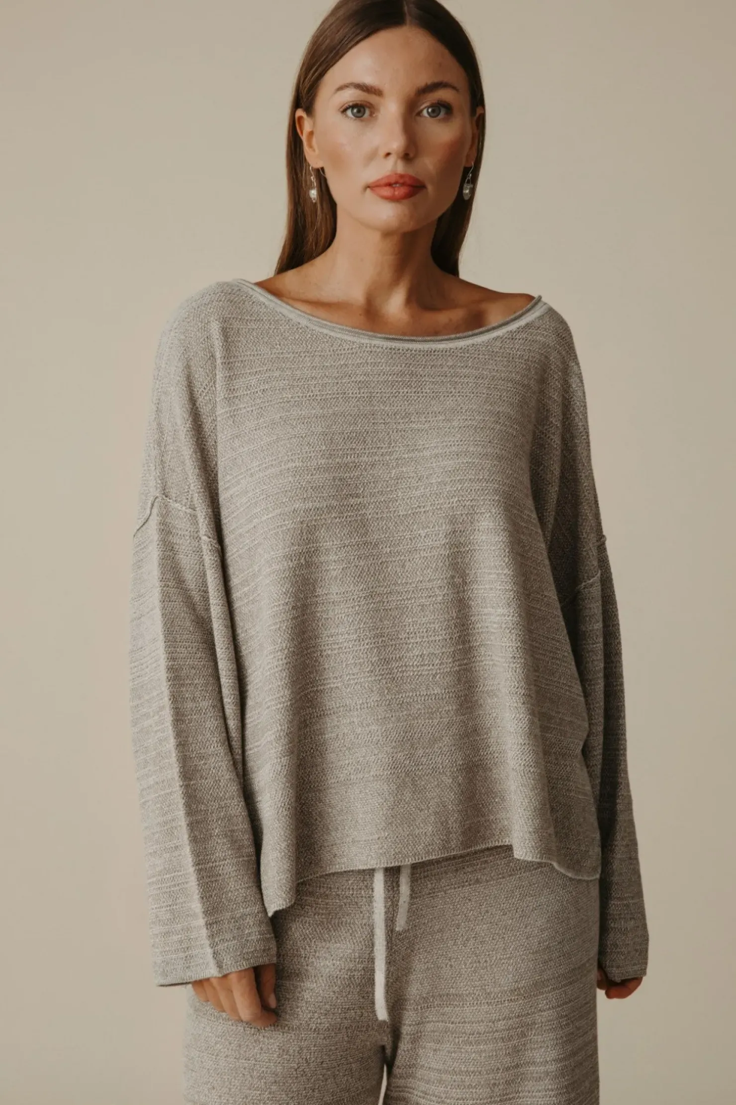 Clearance Talamaya Retreat Cotton Twist Pullover - Dusty Olive & White
