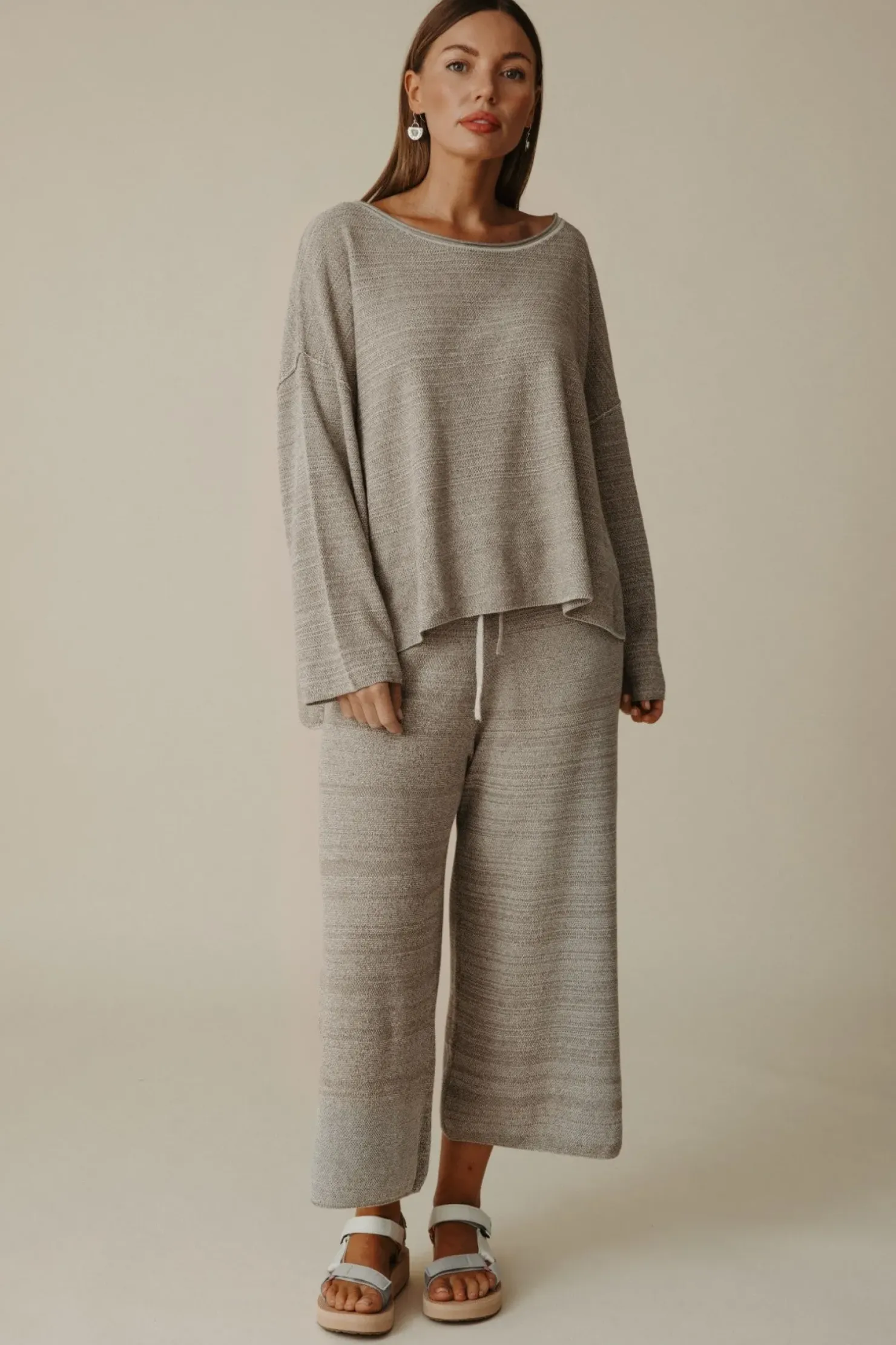 Clearance Talamaya Retreat Cotton Twist Pullover - Dusty Olive & White
