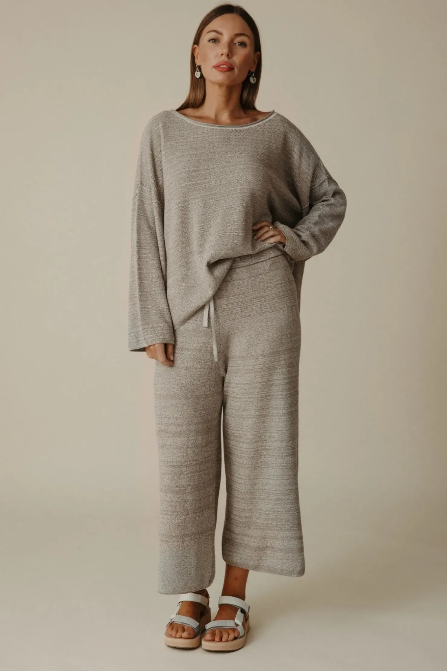 Clearance Talamaya Retreat Cotton Twist Pant - Dusty Olive & White