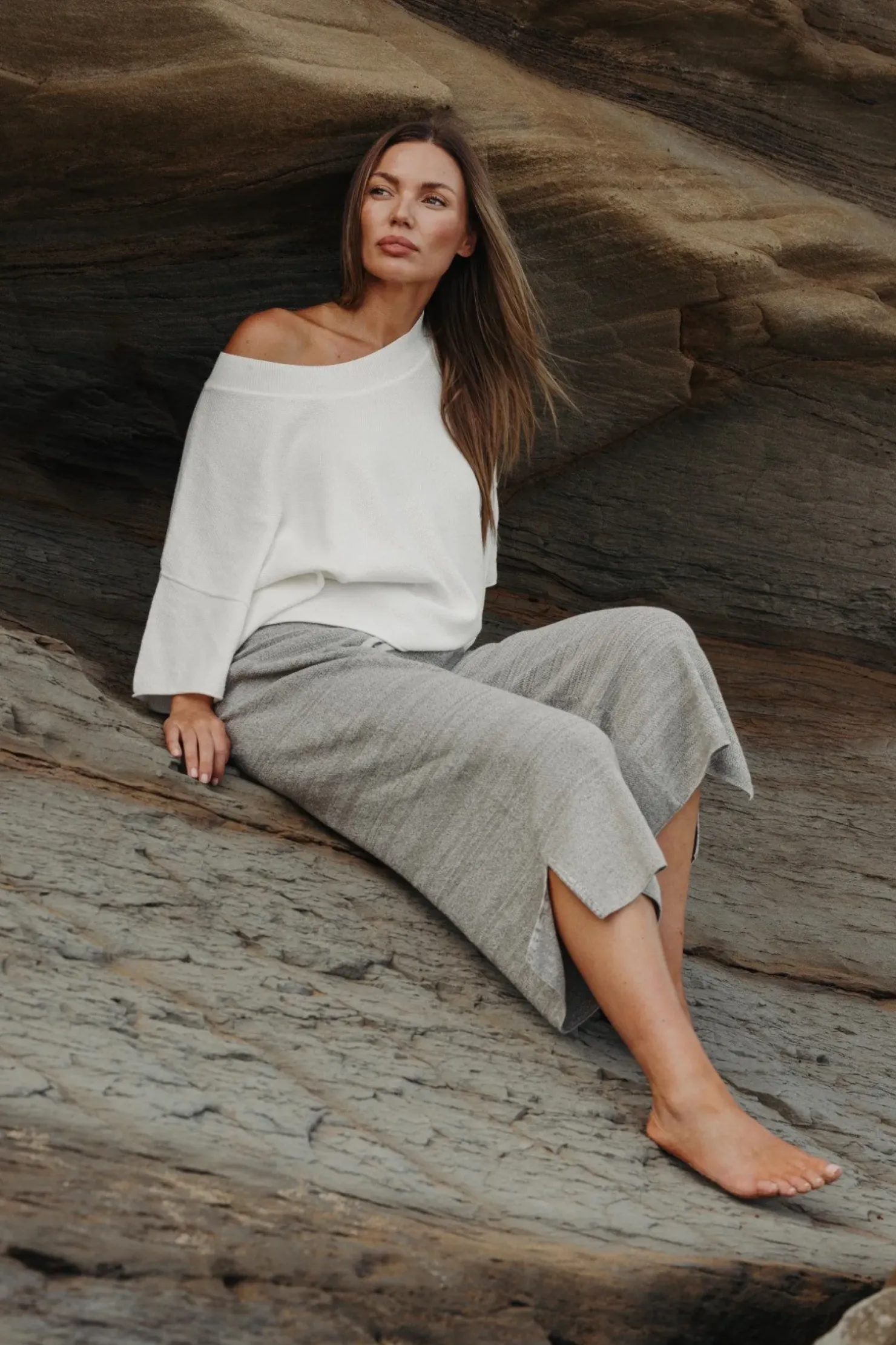 Clearance Talamaya Retreat Cotton Twist Pant - Dusty Olive & White