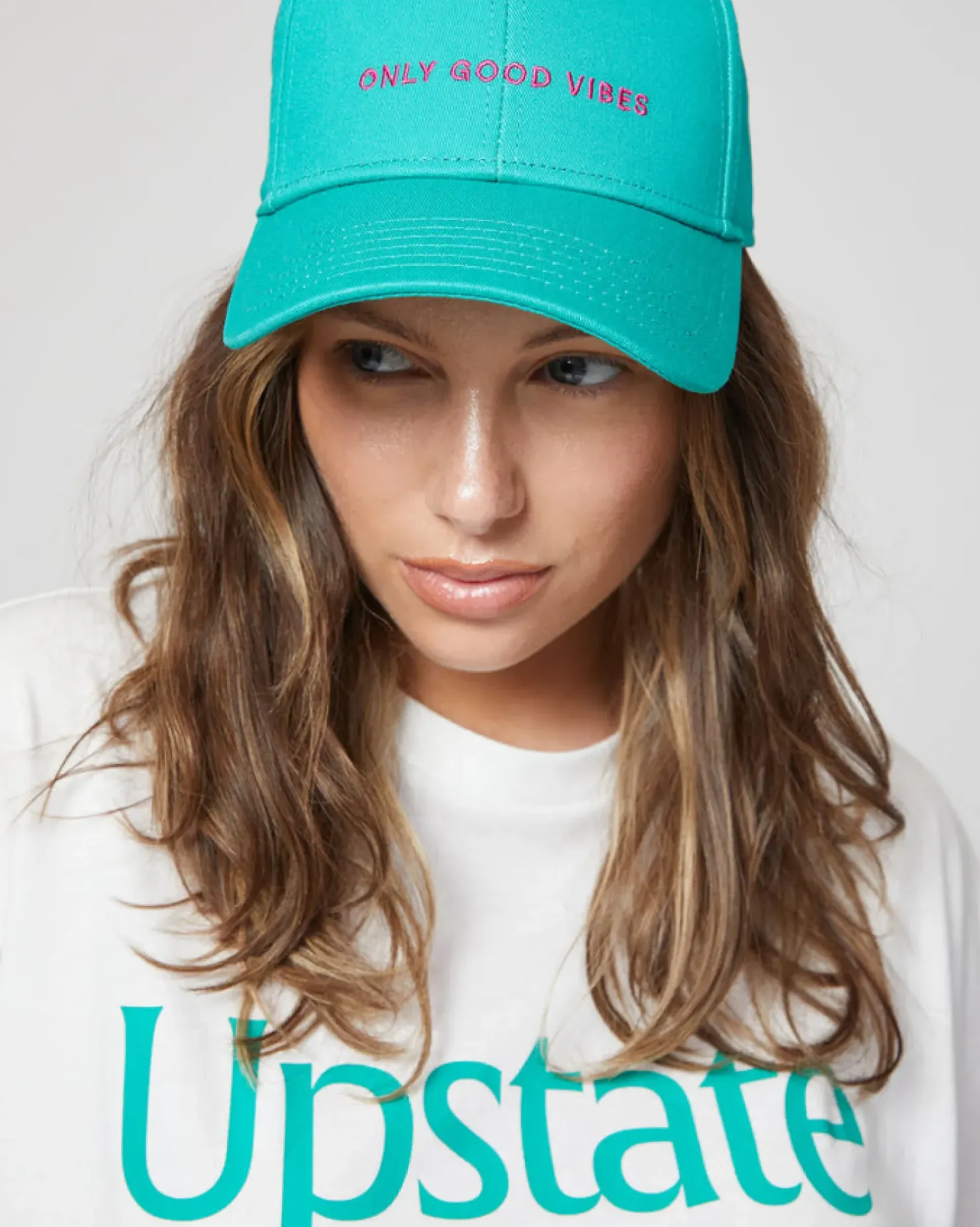 Discount Upstate Side Line Cap- Galactic Good Vibes Green