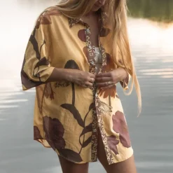 Sale Wandering Folk Glades Over Swim Shirt - Chamomile